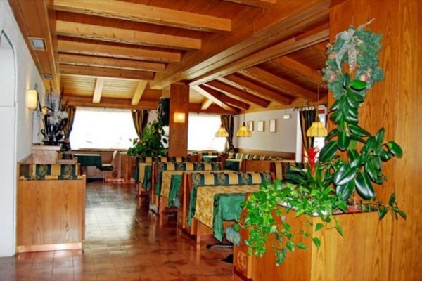 Restauracja z drewnianym wnętrzem i zielonymi roślinami.  