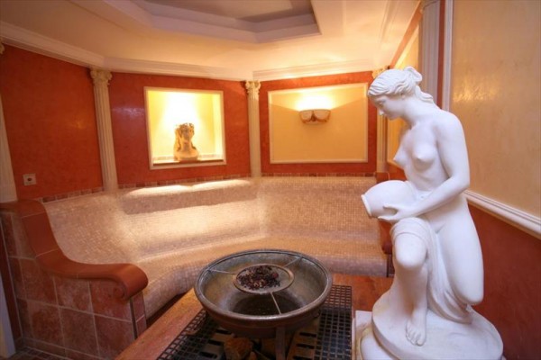 Hotel w ośnieżonej górskiej scenerii.